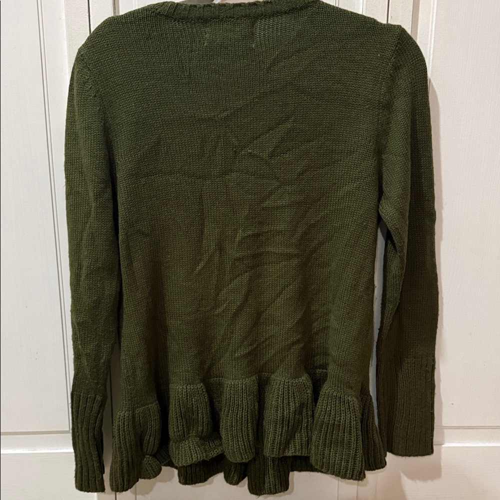 Olivia Moon Dark Olive Green Double-Breasted Peplum Cardigan - Picture 6 of 6